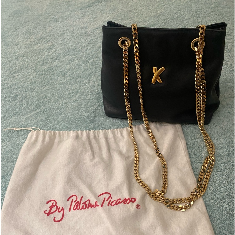 Vintage Navy Paloma Picasso crossbody/shoulder bag with gold chain and trim